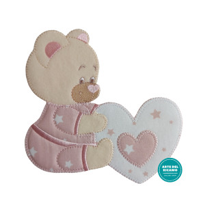 Iron-on Patch - Teddy Bear with Stars on a Pink Heart